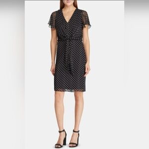 Lauren Ralph Lauren Black Polka Dot Short Sleeve Knee Length Dress Size 16 NWT